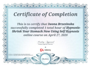 certyfikat Hypnosis Shrink Your Stomach Now Using Self Hypnosis iwona brzezinska ziernik