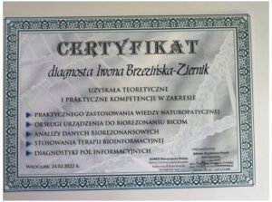 certyfikat diagnosta iwona brzezinska ziernik